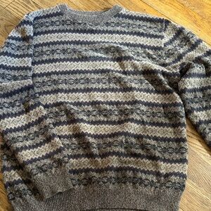 Men's Patterned Crewneck Sweater - Gray and Brown